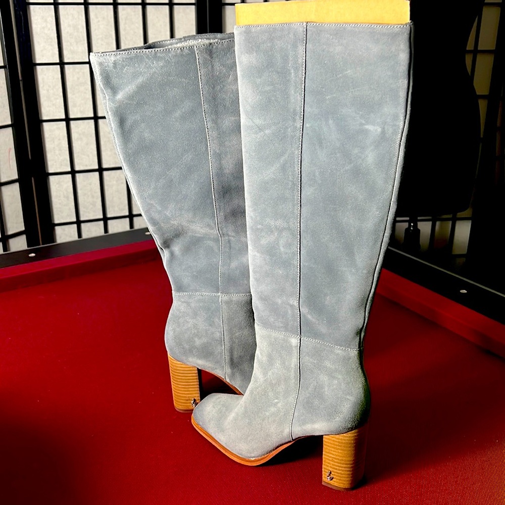 NEW Sam Edelman Olly Knee High Pull On Boots River Rock Gray Sz 7